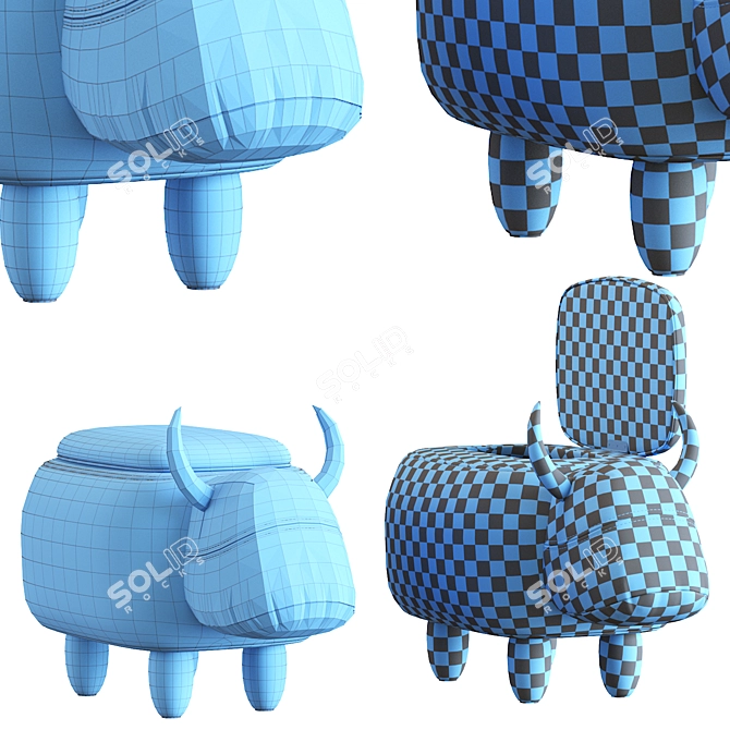 Cow Leather Modern Stool 3D model image 7