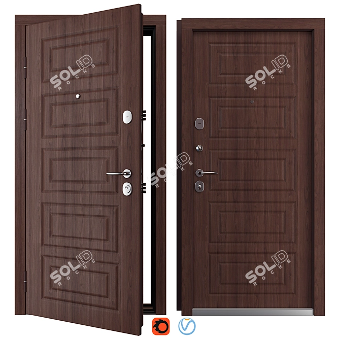 Metal Entry Door M-2 Oak 3D model image 1