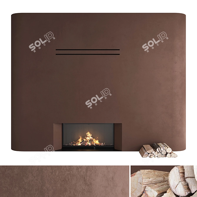 Impressive 3D Fireplace Wall Set 3D model image 1