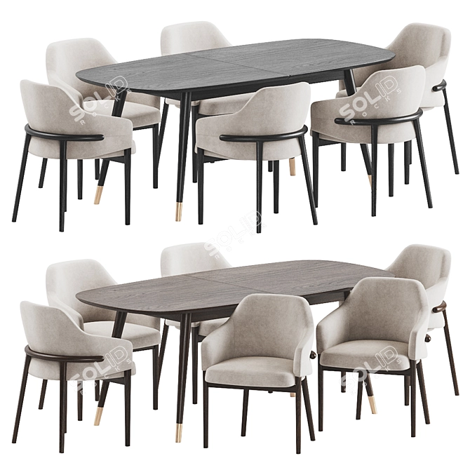 Stylish Velvet Dining Set Wood 3D model image 1