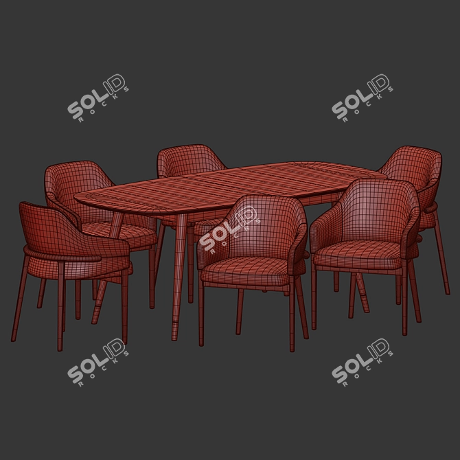 Stylish Velvet Dining Set Wood 3D model image 2