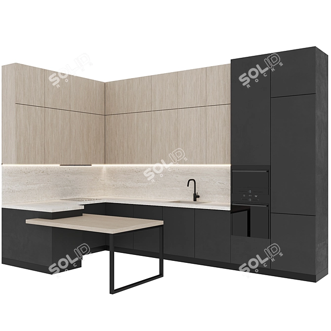 Modern G-Shaped Kitchen Set 3D model image 1