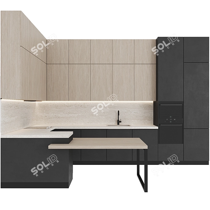 Modern G-Shaped Kitchen Set 3D model image 2