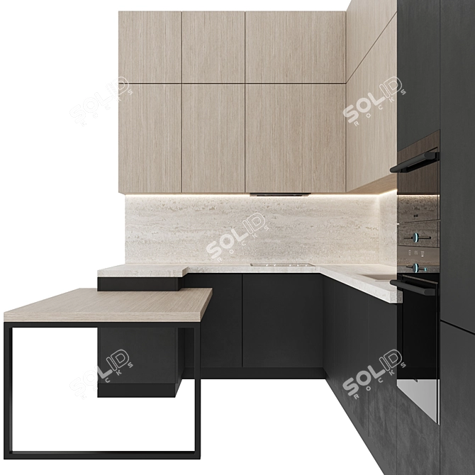 Modern G-Shaped Kitchen Set 3D model image 4