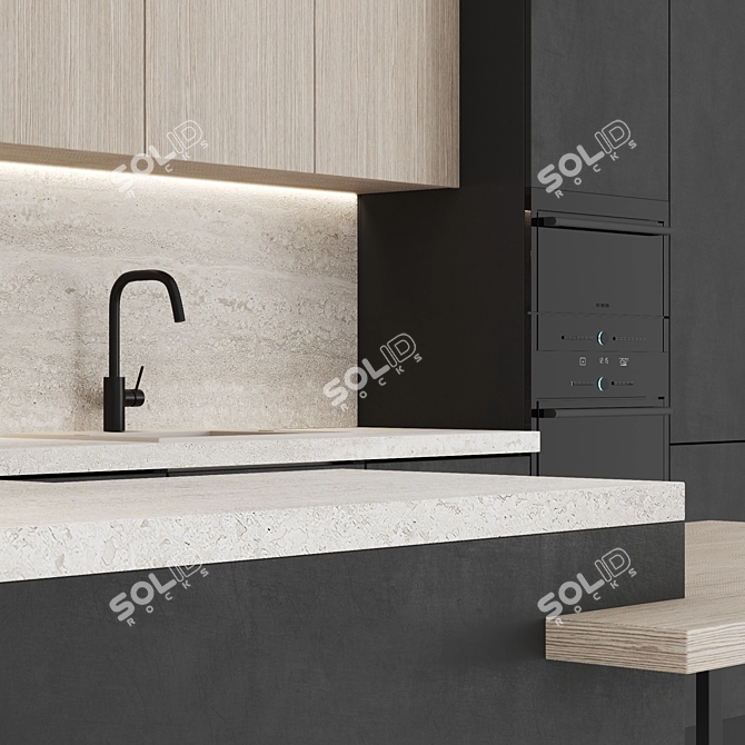 Modern G-Shaped Kitchen Set 3D model image 5