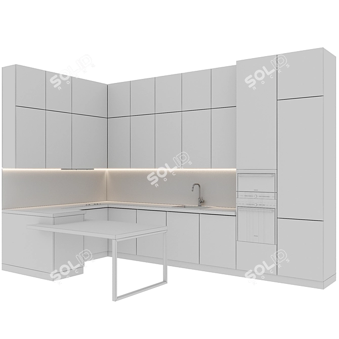 Modern G-Shaped Kitchen Set 3D model image 6