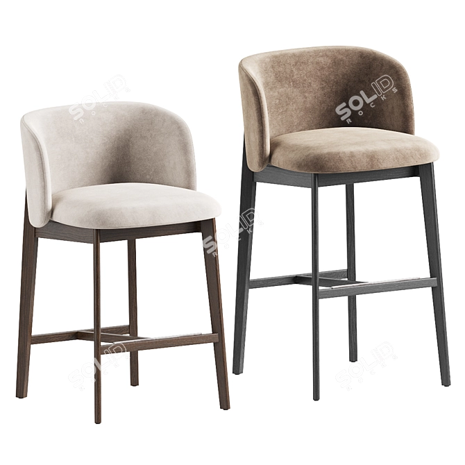 Luxury Velvet Upholstered Metal Stool 3D model image 1