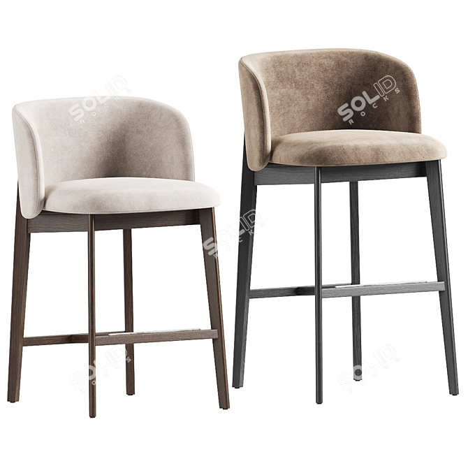 Luxury Velvet Upholstered Metal Stool 3D model image 2