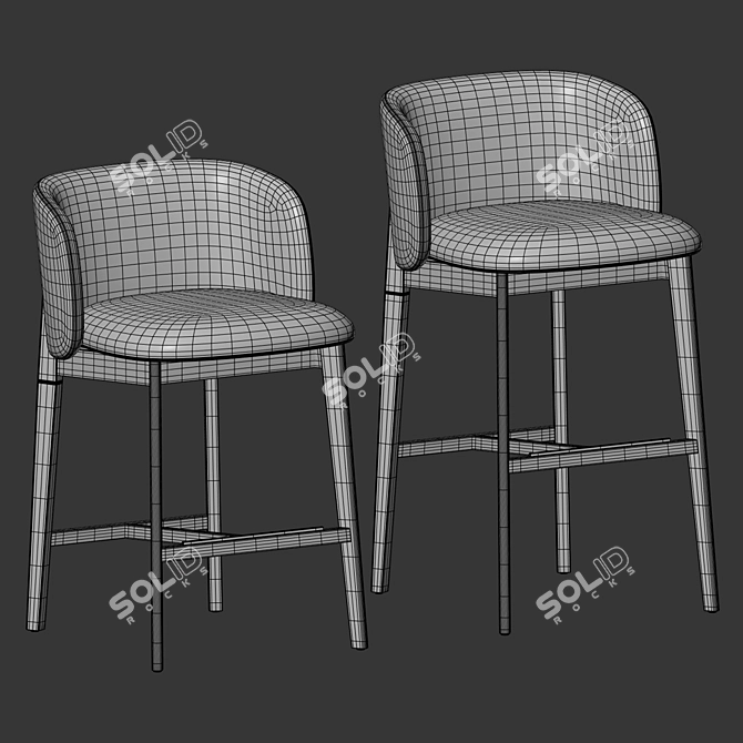 Luxury Velvet Upholstered Metal Stool 3D model image 3