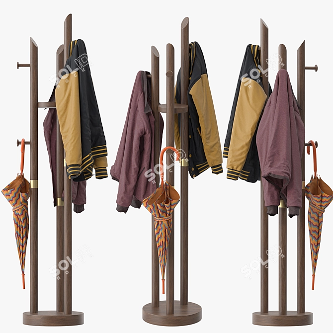 Rustic Wood Coat Rack Organizer 3D model image 1