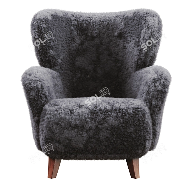 Curly Shearling Upholstered Armchair 3D model image 2