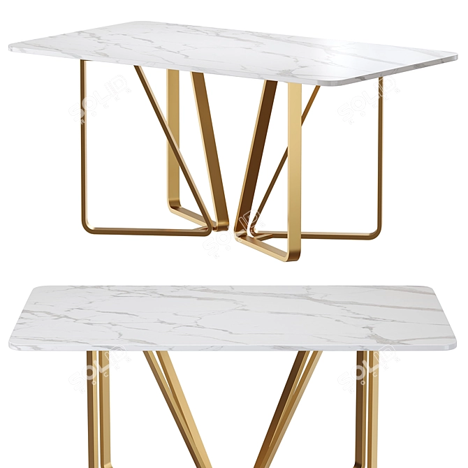 Modern Marble Gold Dining Table 3D model image 1