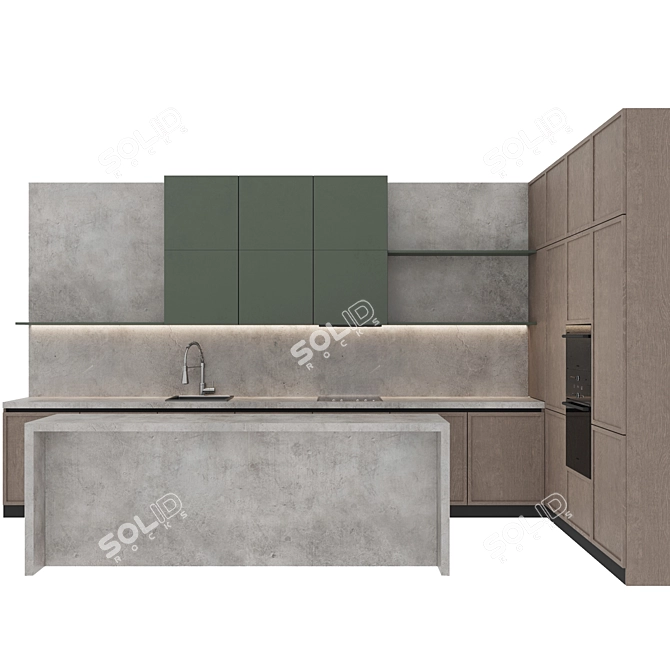 Modern Island Kitchen Set 3D model image 1