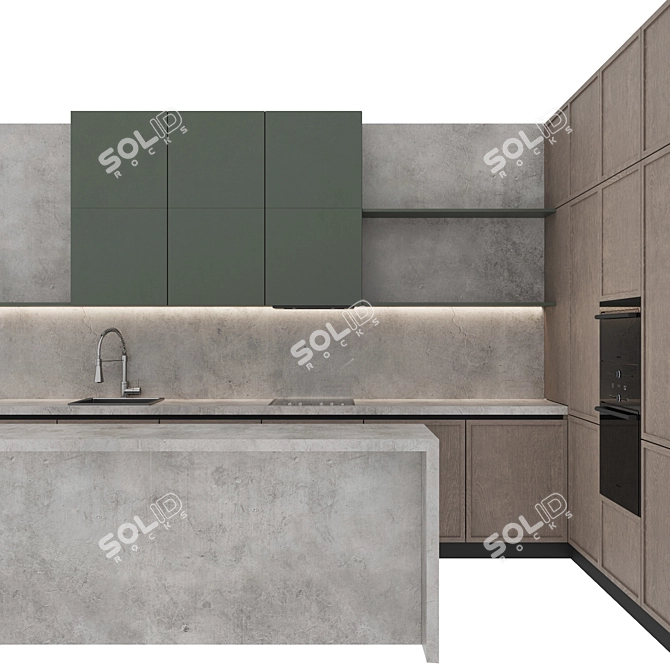 Modern Island Kitchen Set 3D model image 3