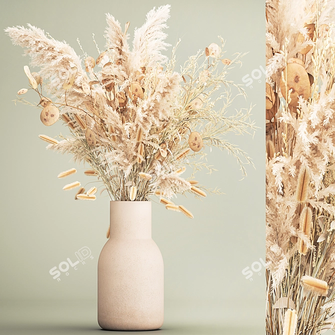 Ethereal White Dried Flower Bouquet 3D model image 1