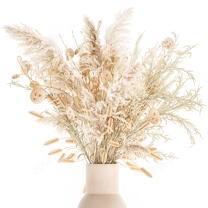 Ethereal White Dried Flower Bouquet 3D model image 8