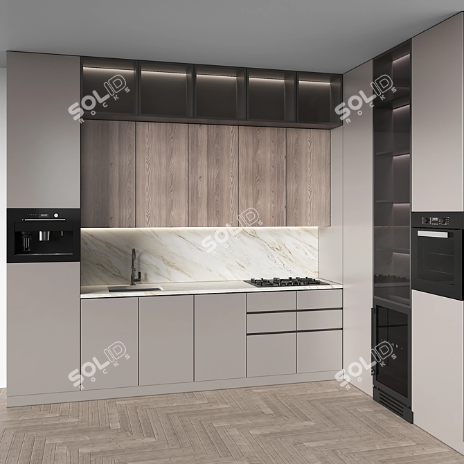 Corner Modern Kitchen Set with Appliances 3D model image 1