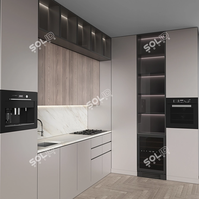 Corner Modern Kitchen Set with Appliances 3D model image 4