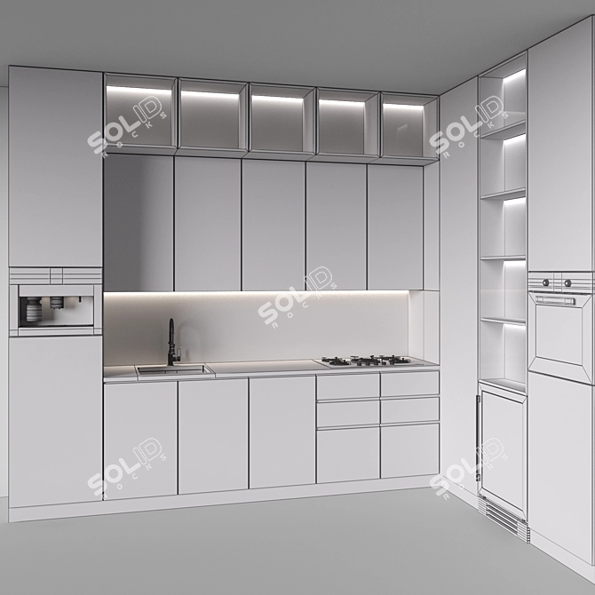 Corner Modern Kitchen Set with Appliances 3D model image 5