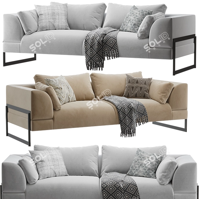 Modern 3-Seater Sofa Design 3D model image 2