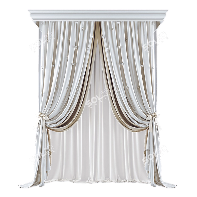 Modern Geometric Curtains in Grey 3D model image 1