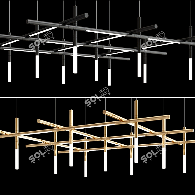 Satin Black Square LED Chandelier 3D model image 2