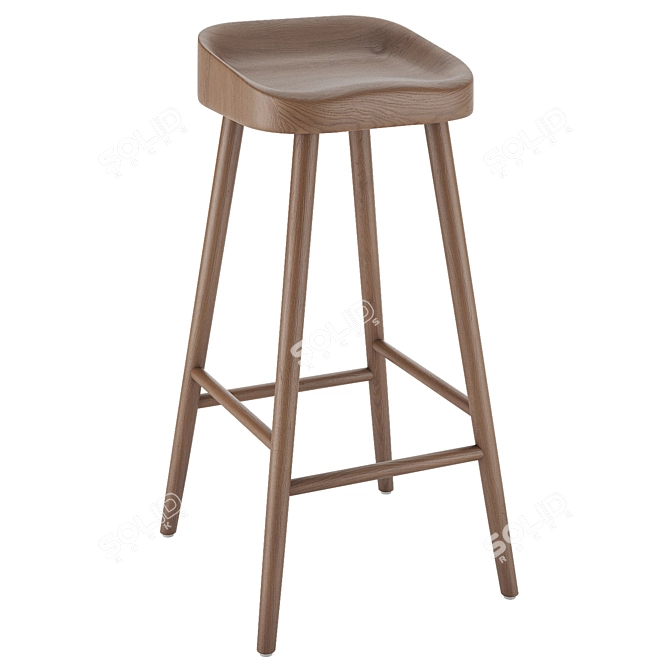  Rustic Oak Counter Stool 3D model image 2