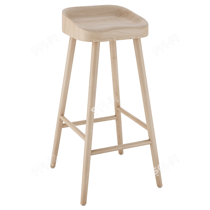  Rustic Oak Counter Stool 3D model image 3