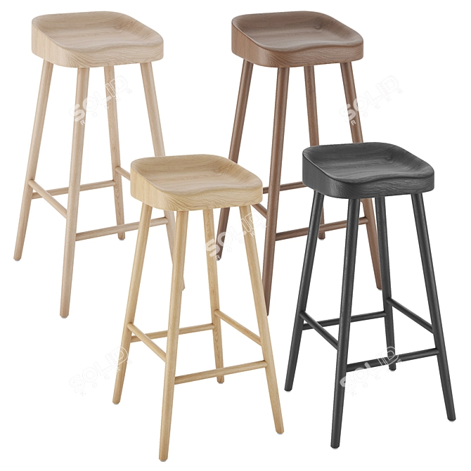  Rustic Oak Counter Stool 3D model image 6