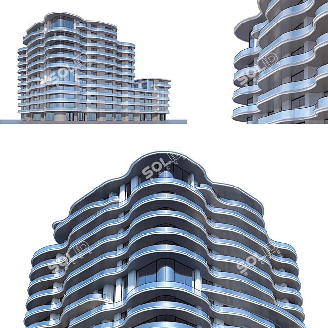 Urban Hotel Building Model 3D model image 1