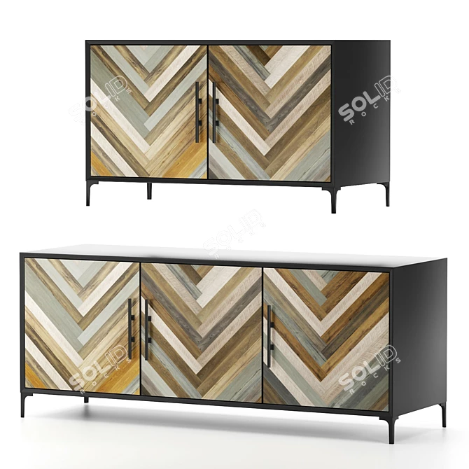 Eco-Friendly Herringbone Door Credenza 3D model image 1