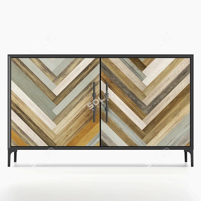 Eco-Friendly Herringbone Door Credenza 3D model image 2