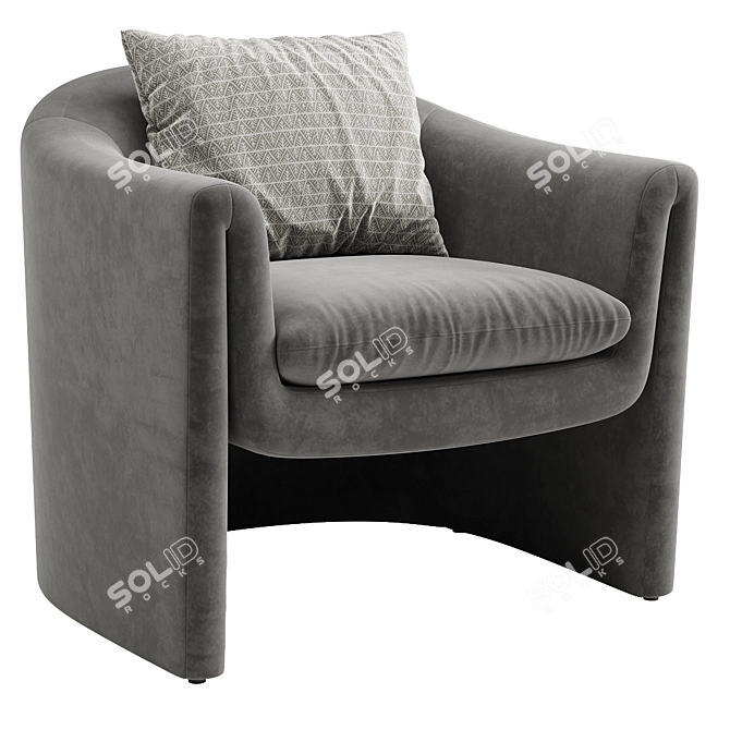 Velvet Barrel Chair Modern Design 3D model image 2