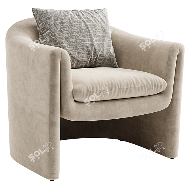 Velvet Barrel Chair Modern Design 3D model image 3