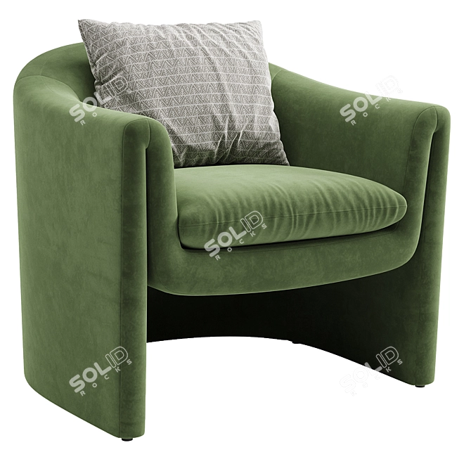 Velvet Barrel Chair Modern Design 3D model image 4