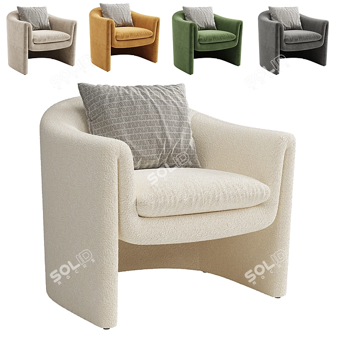 Velvet Barrel Chair Modern Design 3D model image 7