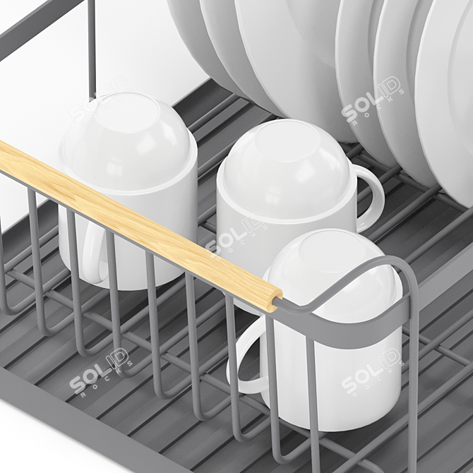 Wooden-handled Scandi Dish Rack 3D model image 5