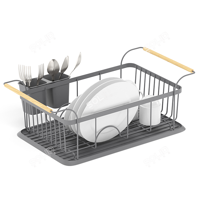 Wooden-handled Scandi Dish Rack 3D model image 6