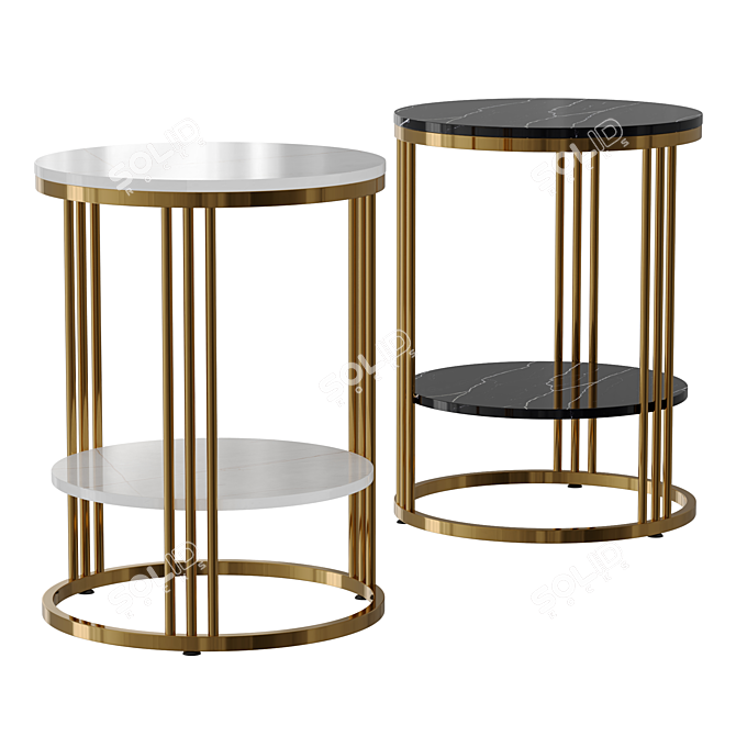 Round Bedside Nightstand Table Golden White 3D model image 1