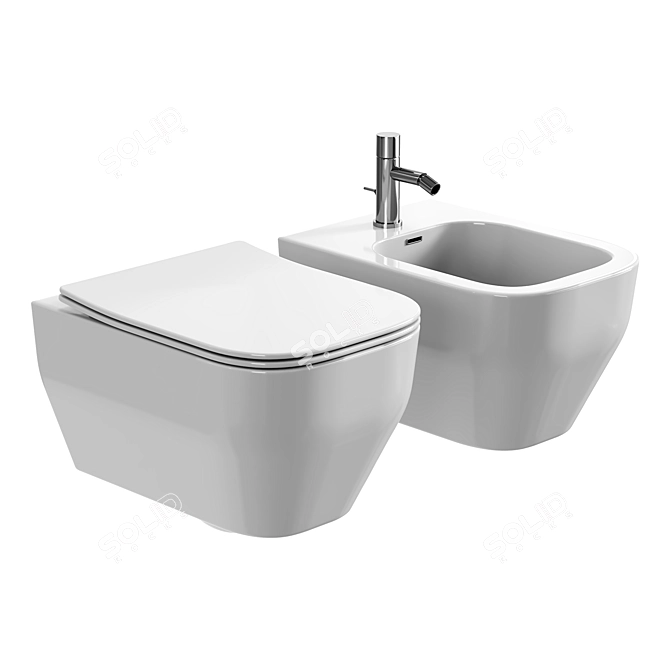 Modern Wall-Hung Rimless Toilet 3D model image 2