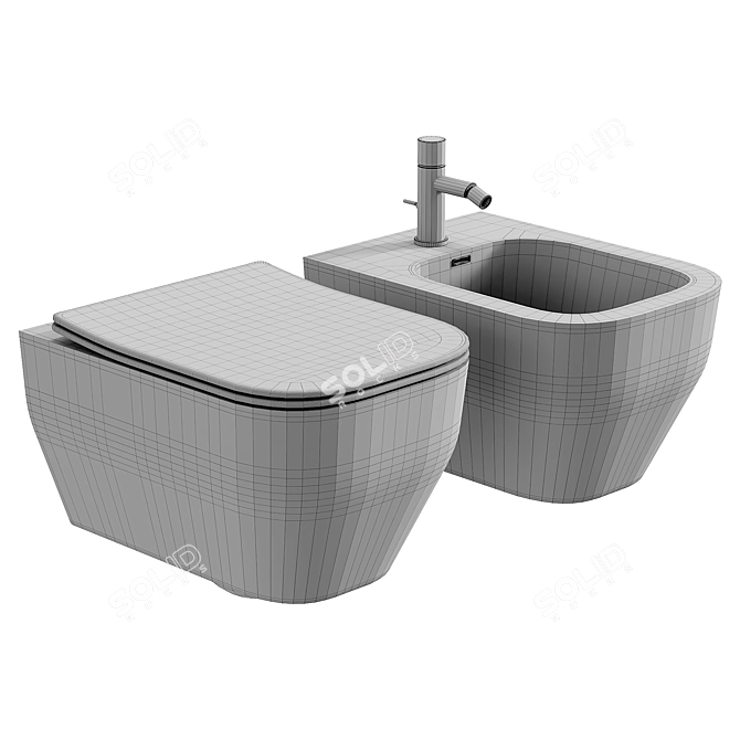 Modern Wall-Hung Rimless Toilet 3D model image 4