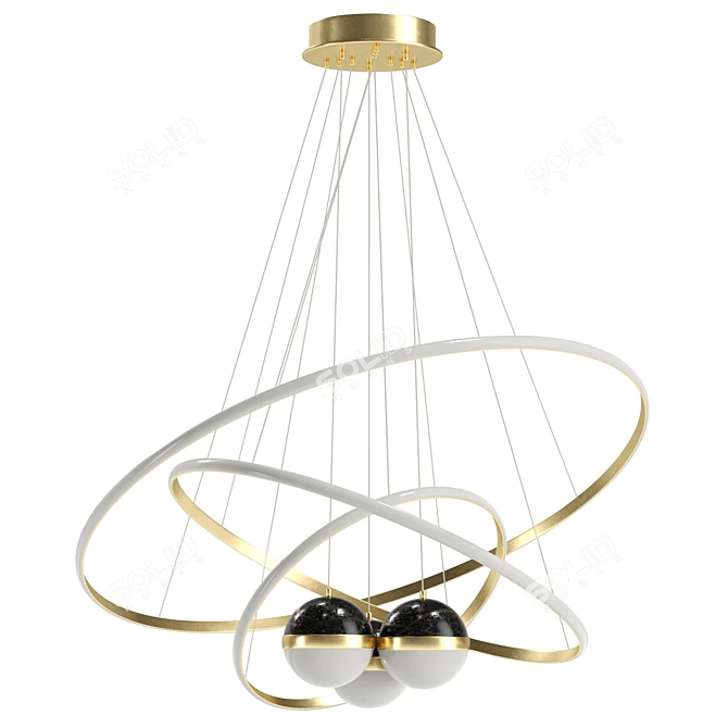 Golden LED Chandelier UV Wrapped 3D model image 1