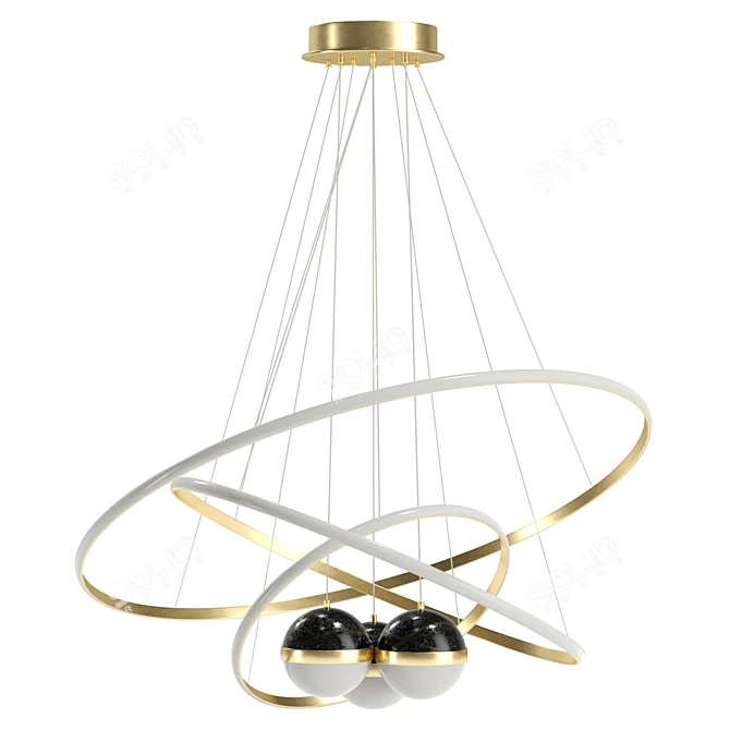 Golden LED Chandelier UV Wrapped 3D model image 2