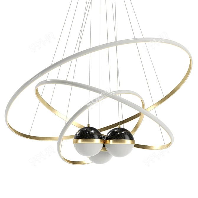 Golden LED Chandelier UV Wrapped 3D model image 3