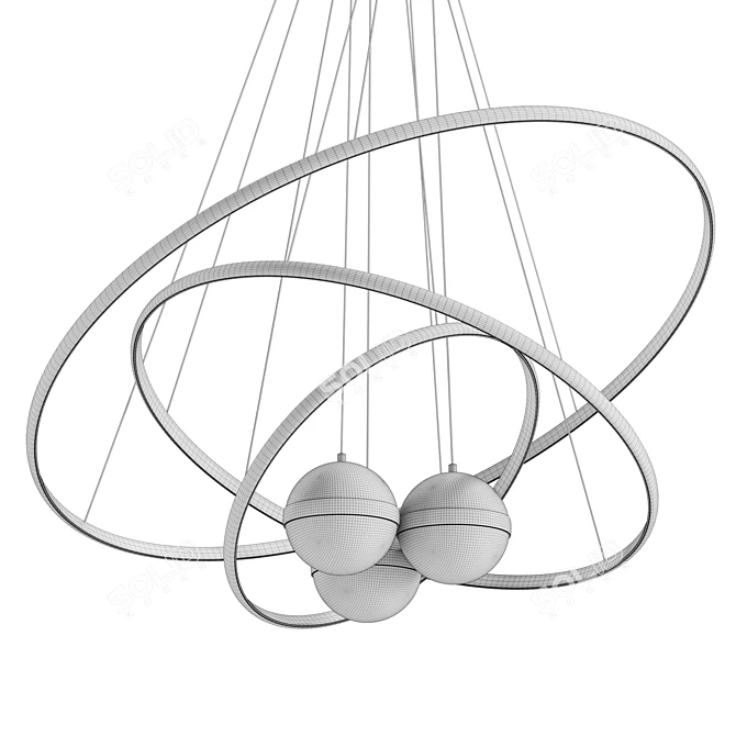 Golden LED Chandelier UV Wrapped 3D model image 6