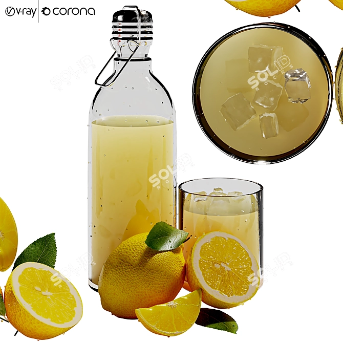 Fresh Lemon Glass Bottle Model 3D model image 1