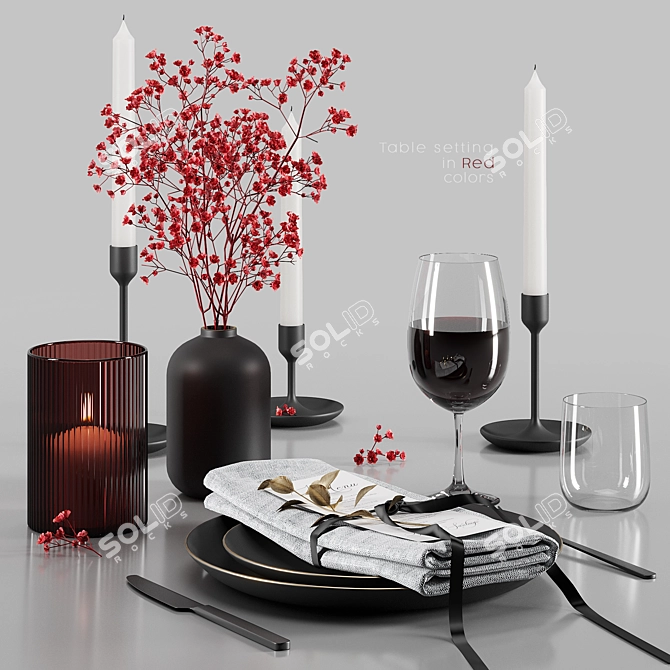 Black & Red Table Setting 3D model image 1