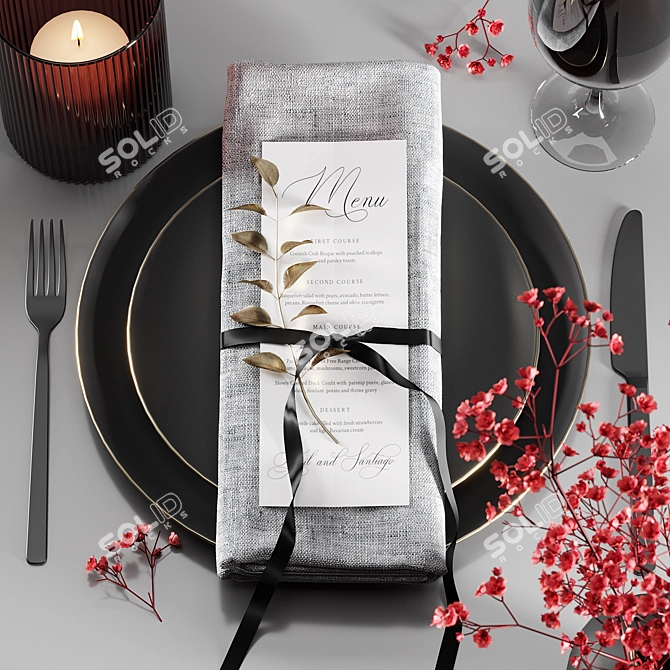 Black & Red Table Setting 3D model image 2