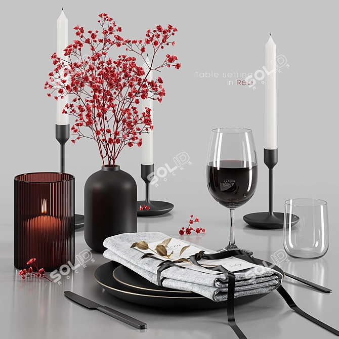 Black & Red Table Setting 3D model image 5