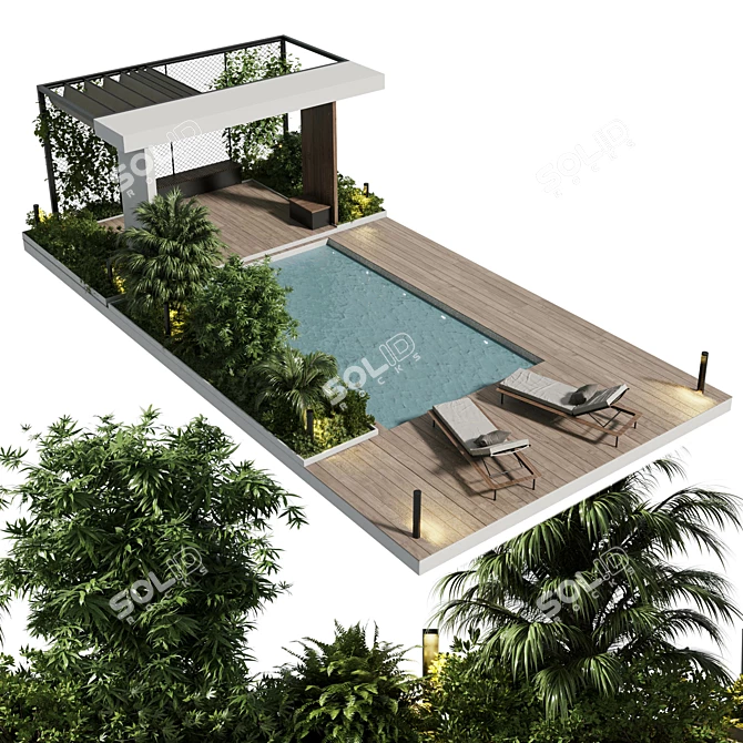 Pergola Poolside Furniture Set 3D model image 2